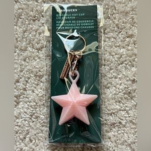 🆕 Starbucks Pink Star Reusable Hot Cup Lid Stopper Keychain ⭐️